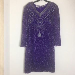Vintage Silky Nites purple beaded dress QS
